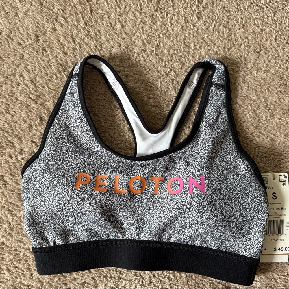 Adidas Peloton Racerback Sports‎ Bra Black White Size Small